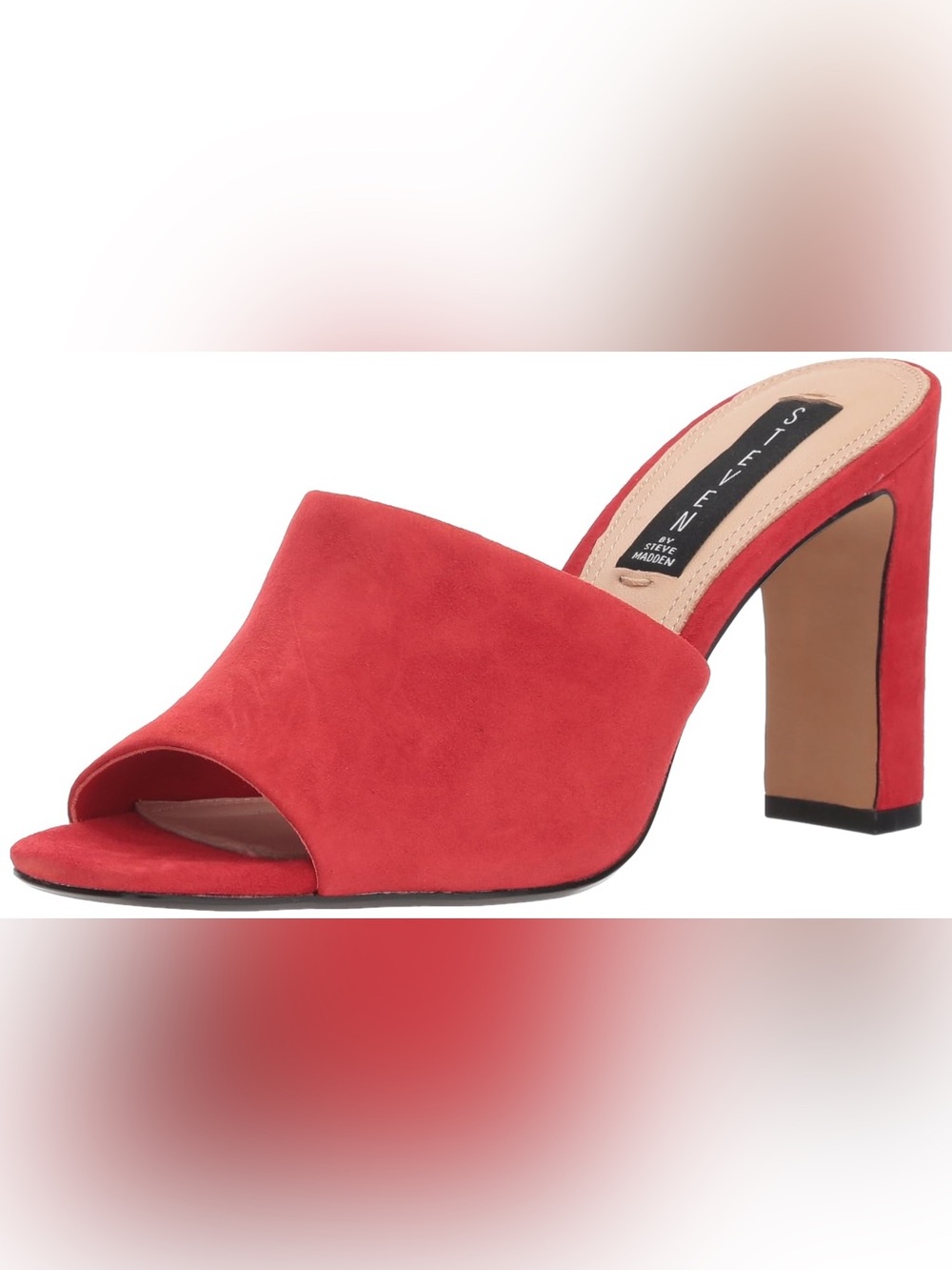 Red Suede Open-Toe Block Heel Mules